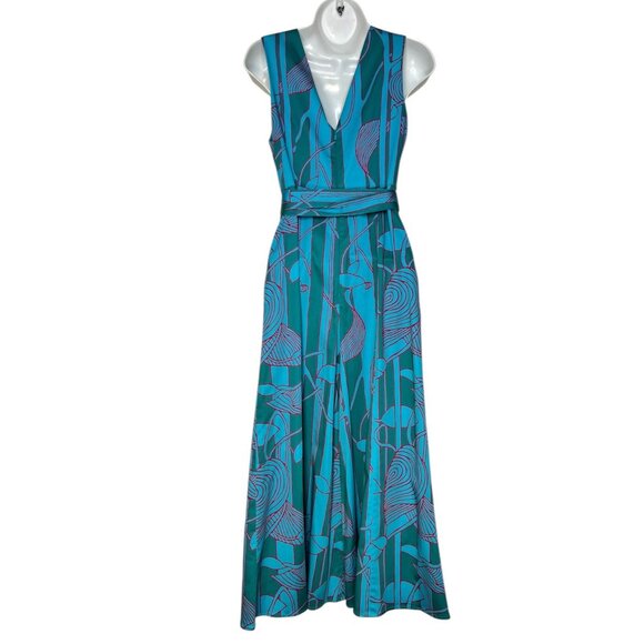 ALEXIS Cerelia Abstract Floral Jumpsuit Blue Green Wide Leg Cropped Sleeveless S - Picture 11 of 13